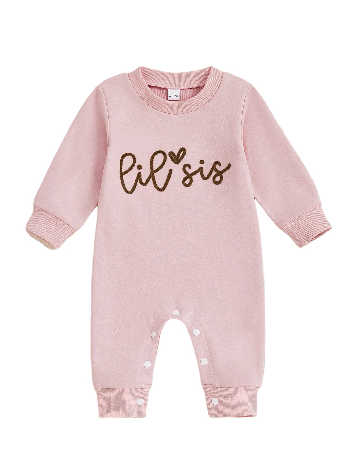 Baby Girl Lil Sis Romper Heart Letter Print Crewneck Long Sleeve Bodysuit Cute Winter Fall Clothes