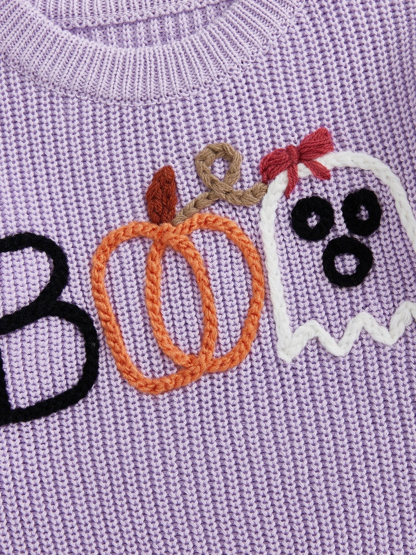 Baby Toddler Boys Girls Halloween Sweater Embroidery Boo Ribbed Crew Neck Long Sleeve Knitted Top for Fall