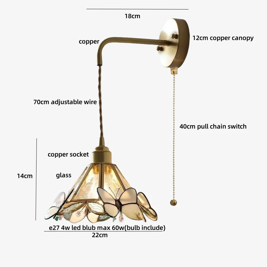 DecorBites™ LED Butterfly Glass Wall Lamp Sconce with Pull Chain Switch