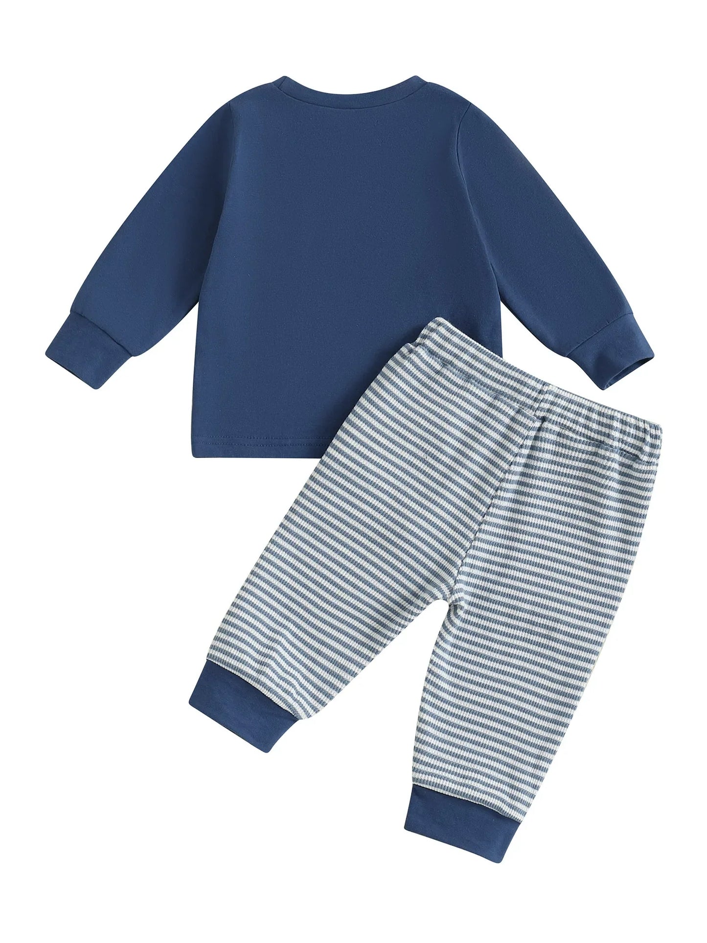 Baby Toddler Boys 2Pcs Outfit Car Embroidery Long Sleeve Top and Stripe Long Pants Clothes Set