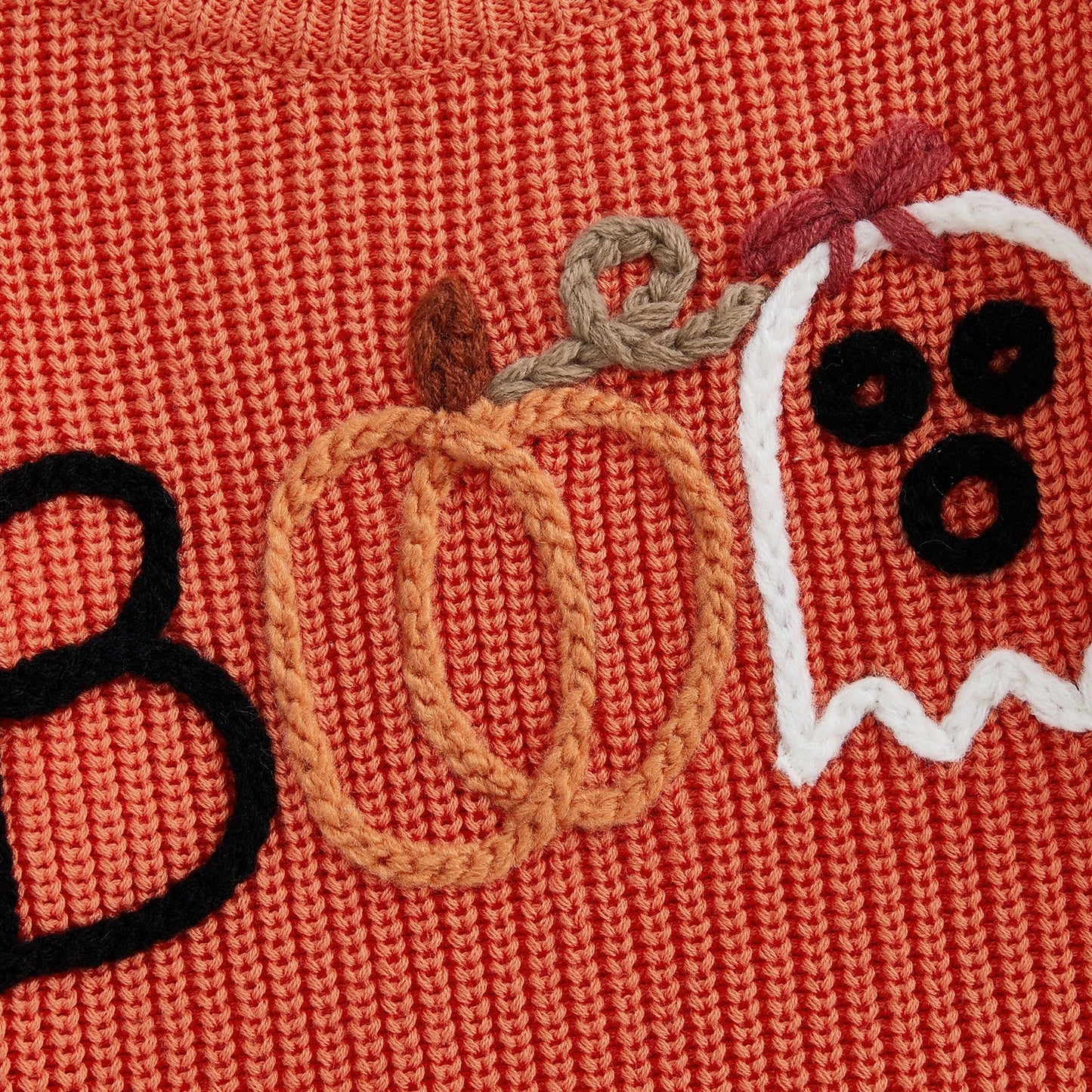 Baby Toddler Boys Girls Halloween Sweater Embroidery Boo Ribbed Crew Neck Long Sleeve Knitted Top for Fall