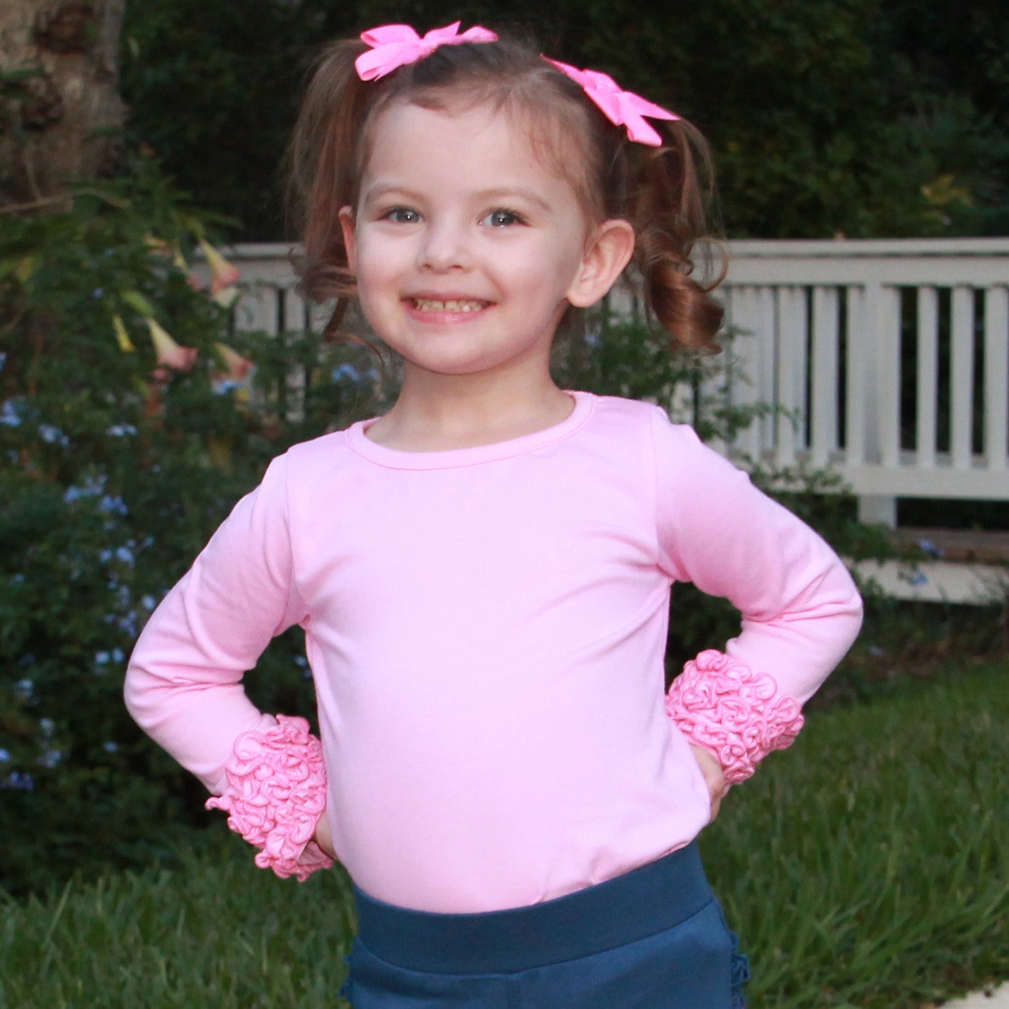 AnnLoren Baby Big Girls Boutique Long Sleeve Dark Pink Ruffle Layering T-shirt