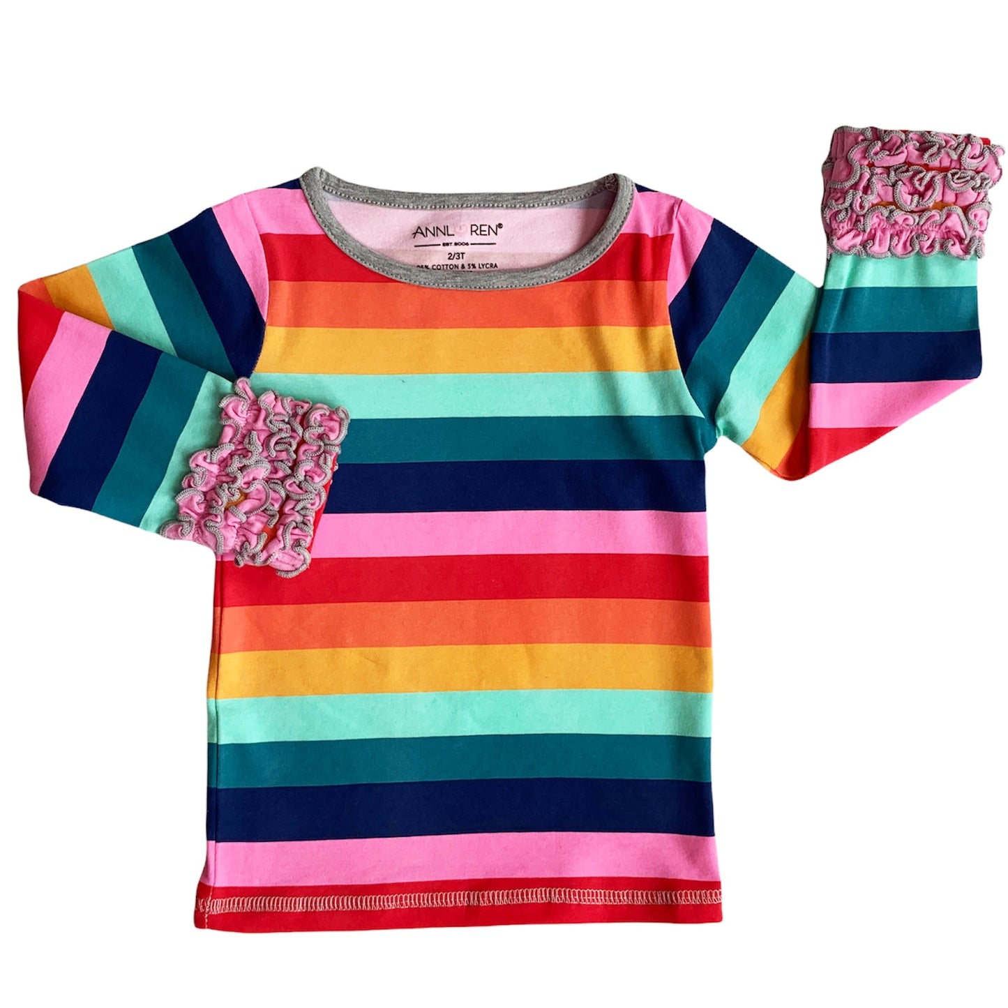 AnnLoren Baby Big Girls Boutique Long Sleeve Rainbow Ruffle Layering T-shirt