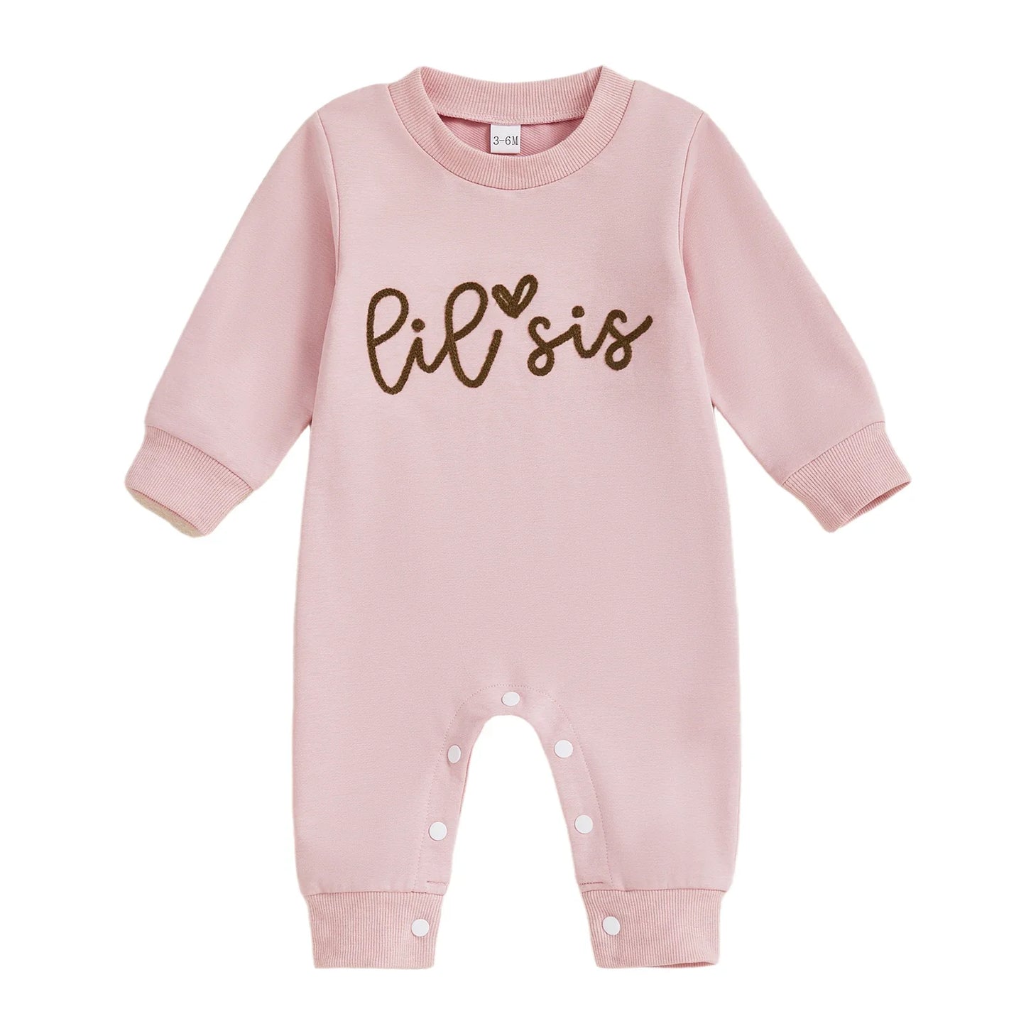 Baby Girl Lil Sis Romper Heart Letter Print Crewneck Long Sleeve Bodysuit Cute Winter Fall Clothes