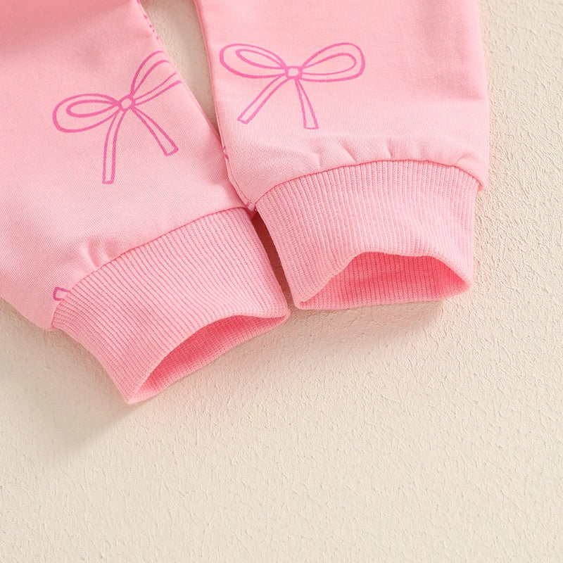 Baby Toddler Girls 3Pcs Fall Outfit Long Sleeve Bow Embroidery Crewneck Top + Jogger Pants + Headband Set