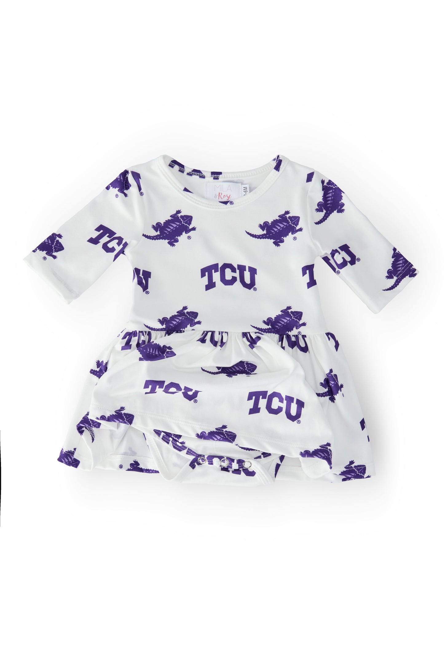 TCU White Frog 3/4 Sleeve Twirl Bodysuit