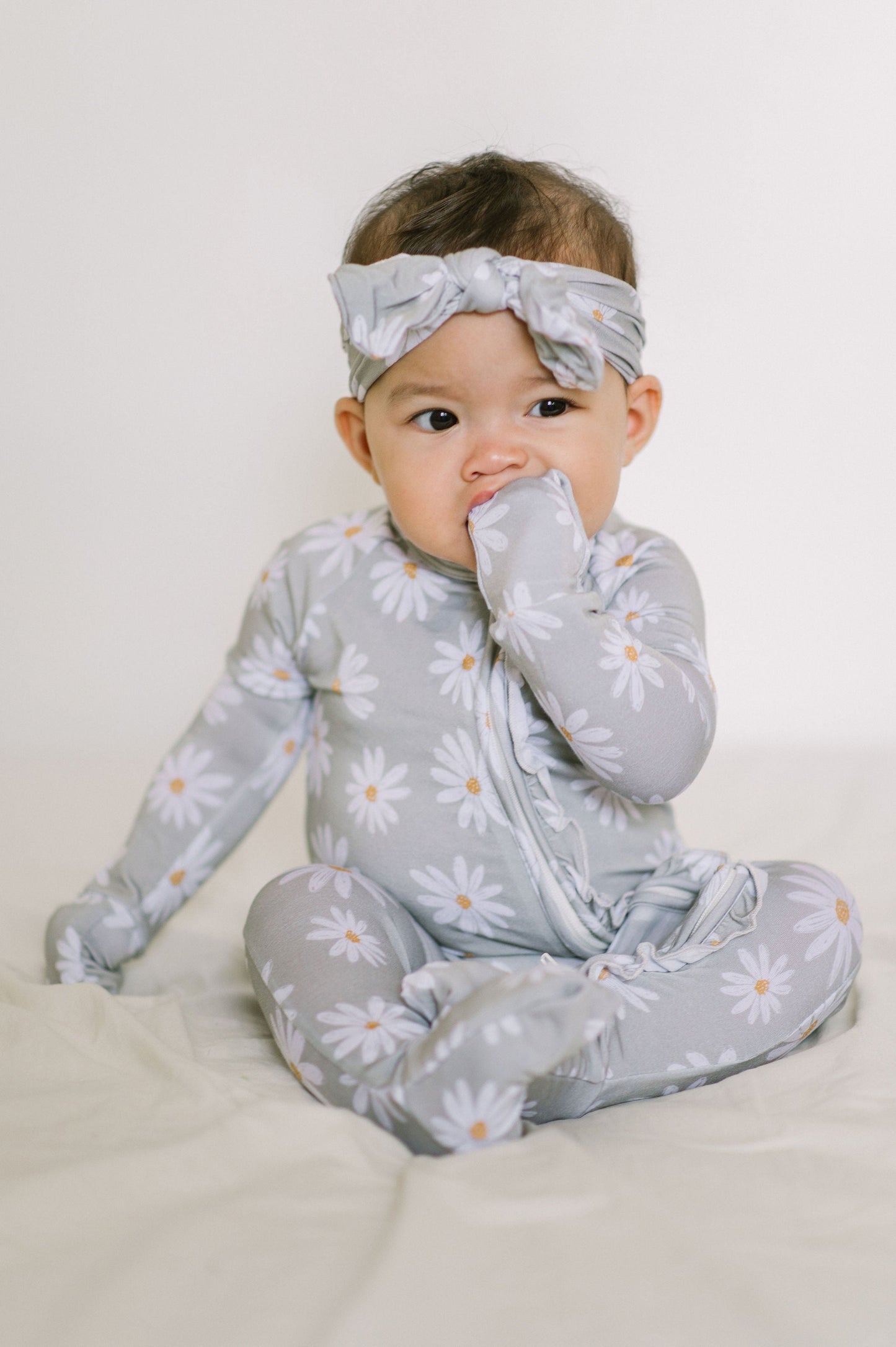 Sage Daisies Ruffle Baby Romper
