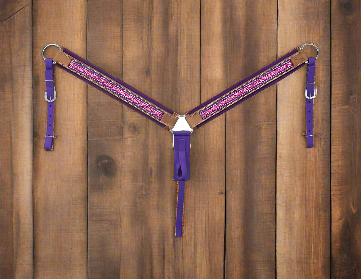 Tough 1 Printed Nylon Breastcollar – Purple Tooled Design, Horse Size