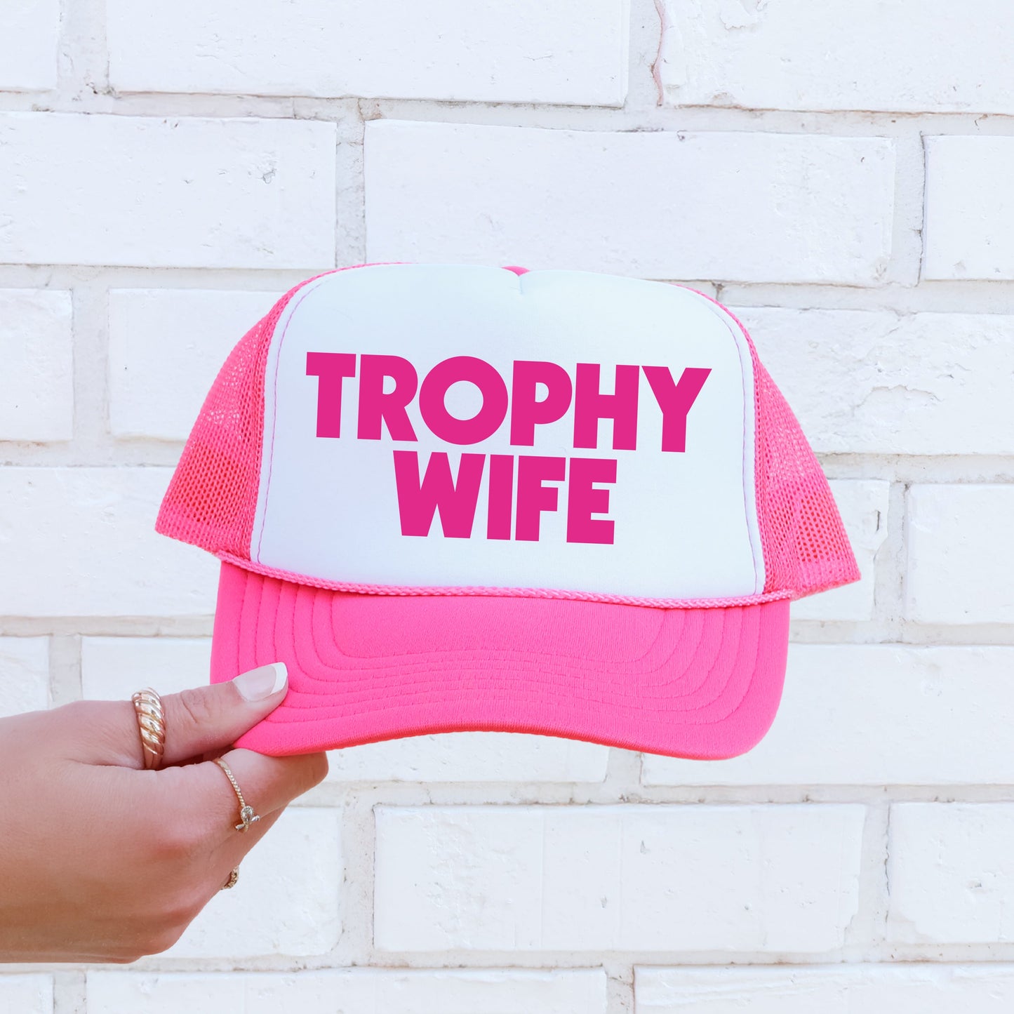 Trophy Wife, Sassy, Funny, Bright Pink Snapback Trucker Hat