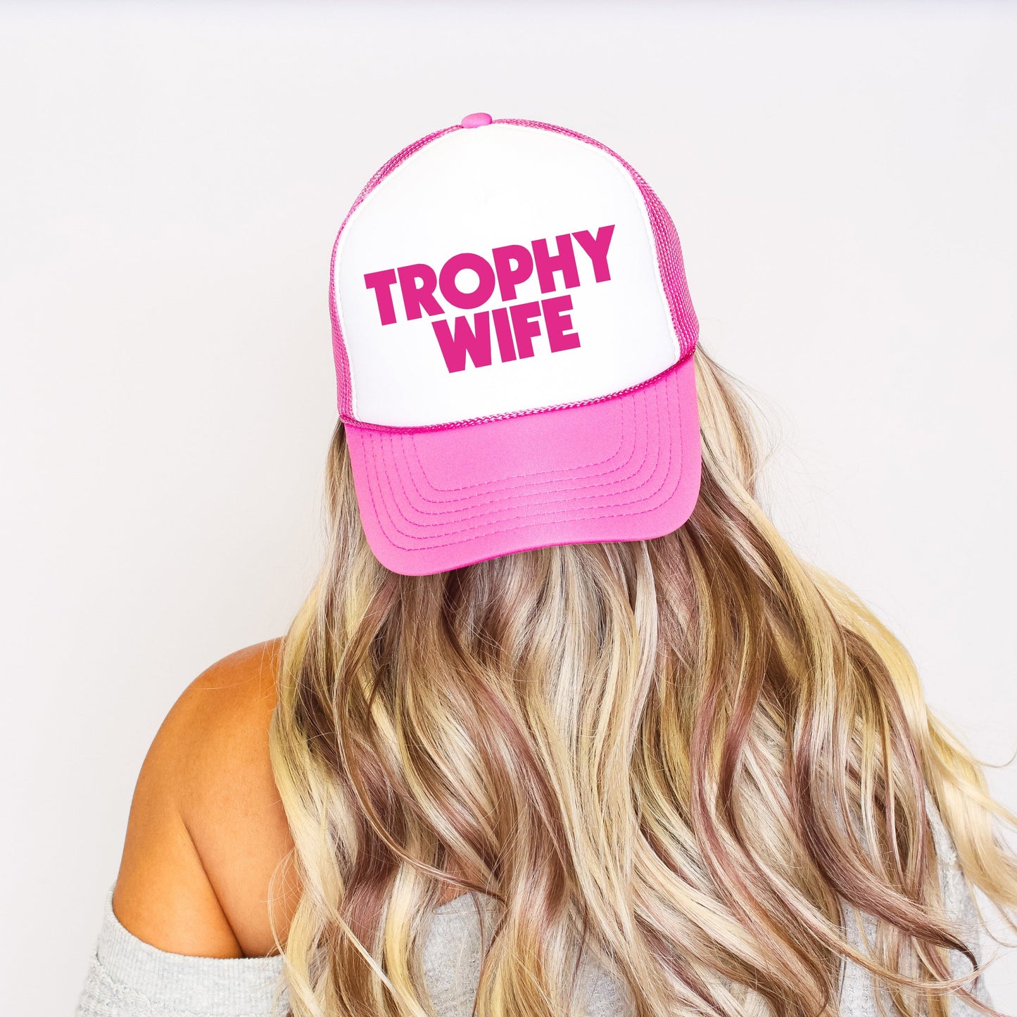Trophy Wife, Sassy, Funny, Bright Pink Snapback Trucker Hat