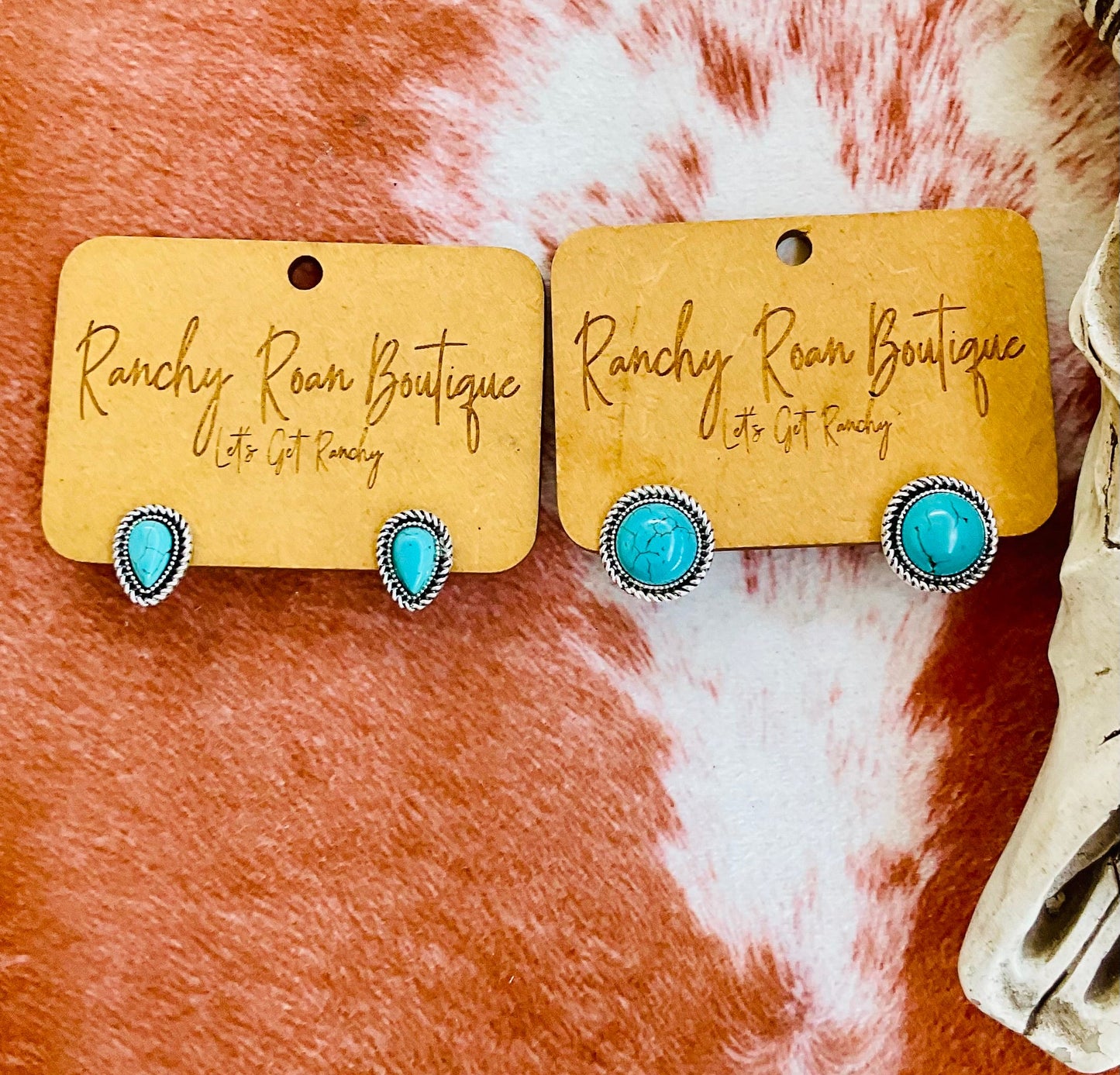 Western Drop Turquoise Stud Earrings - Antique Silver