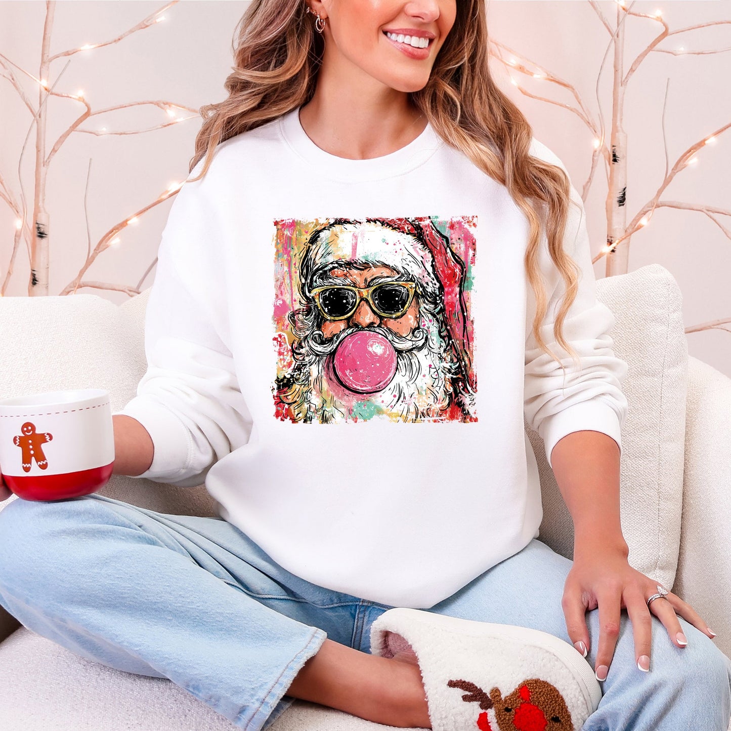 Vintage Santa, Sketched, Christmas, Bubble Gum, Cute Sweatshirt