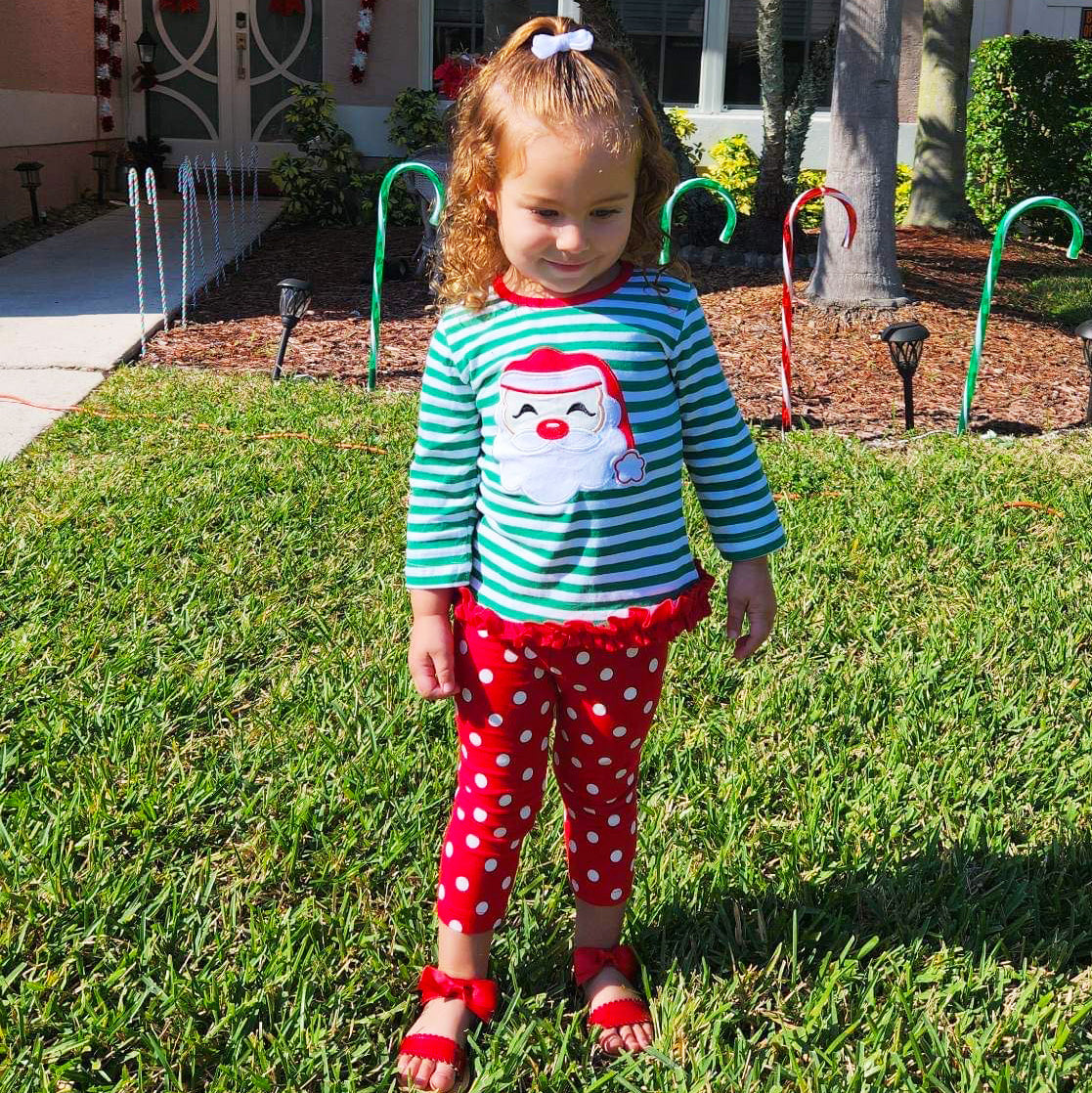 AL Limited Girls Christmas Holiday Santa Tunic Polka dot Pants Party Outfit