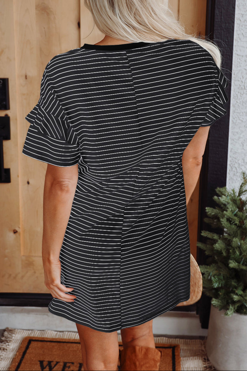 Stripe Ruffle Sleeve T-Shirt Dress