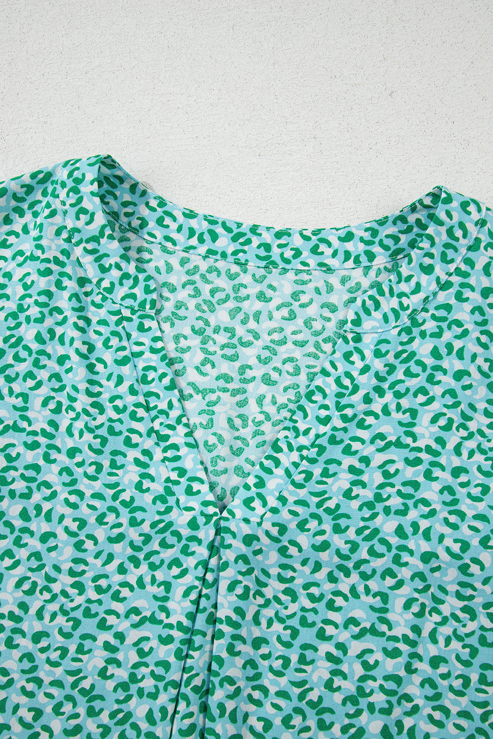 Leopard Ruffle Notched V-Neck Blouse