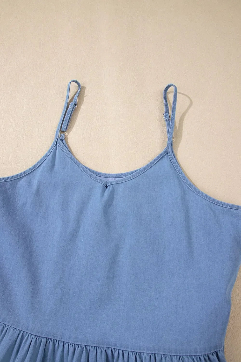 Ruffled Spaghetti Straps Denim Tank Top