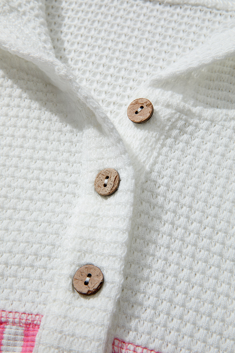 Plus Size Stripe Leopard Patchwork Waffle Knit Buttoned Hoodie