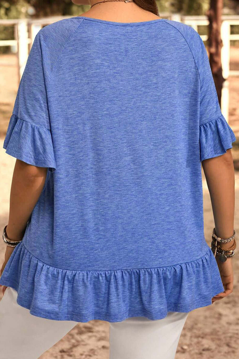 Plus Size Ruffle Raglan Short Sleeve Blouse