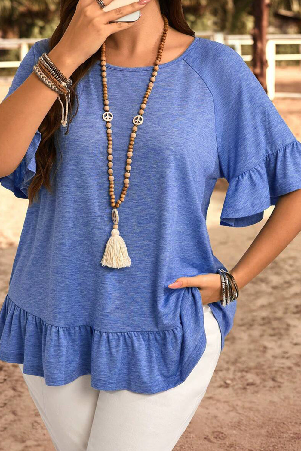 Plus Size Ruffle Raglan Short Sleeve Blouse