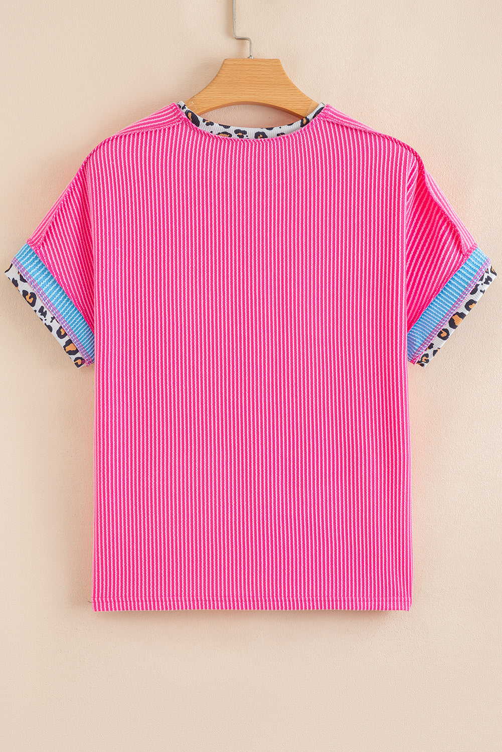 Leopard Patchwork Corded Knit T-Shirt