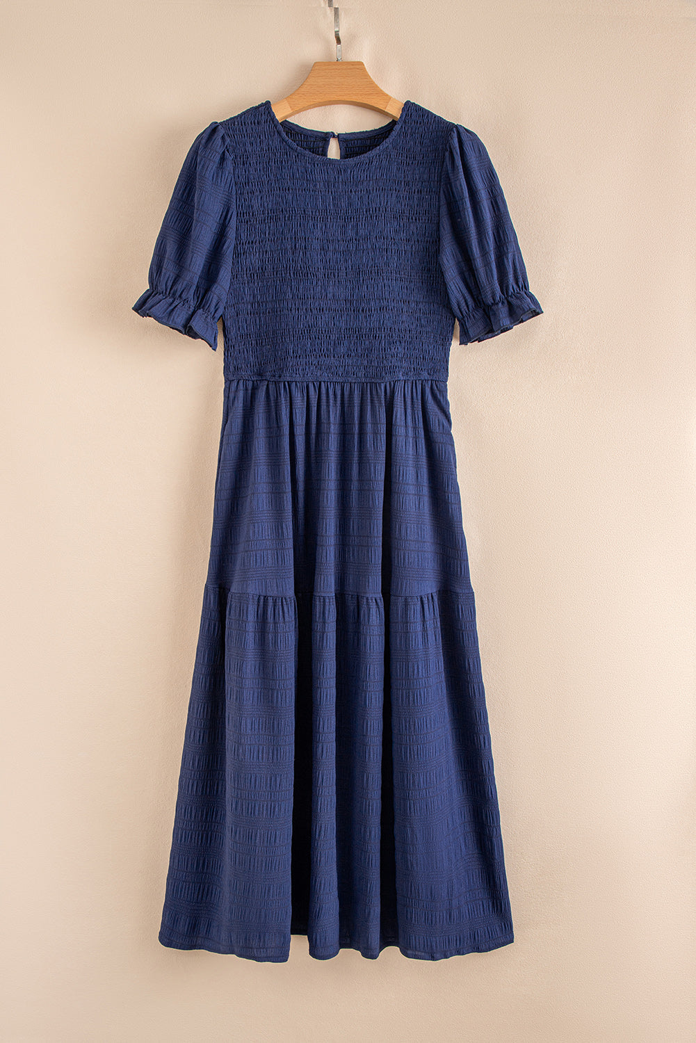 Smocked Short Sleeve Midi Dress