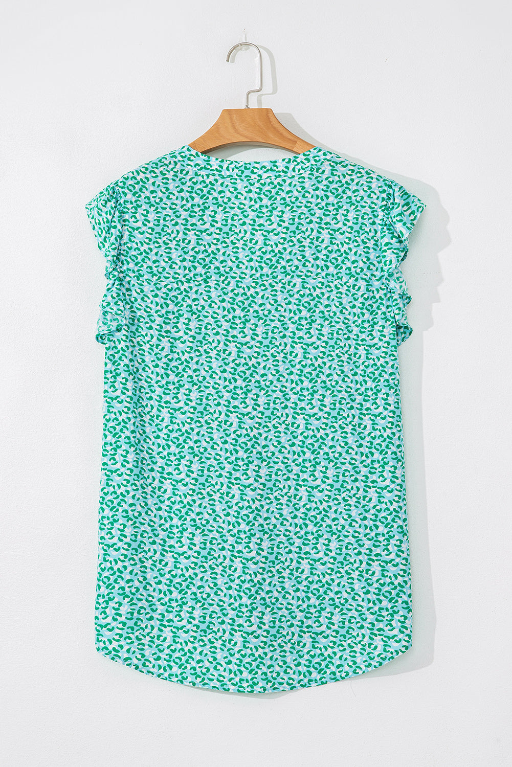 Leopard Ruffle Notched V-Neck Blouse