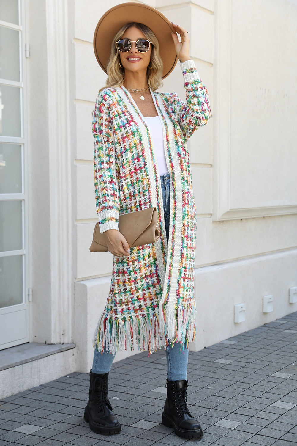 NicholesGifts Women Open Front Fringe Hem Cardigan