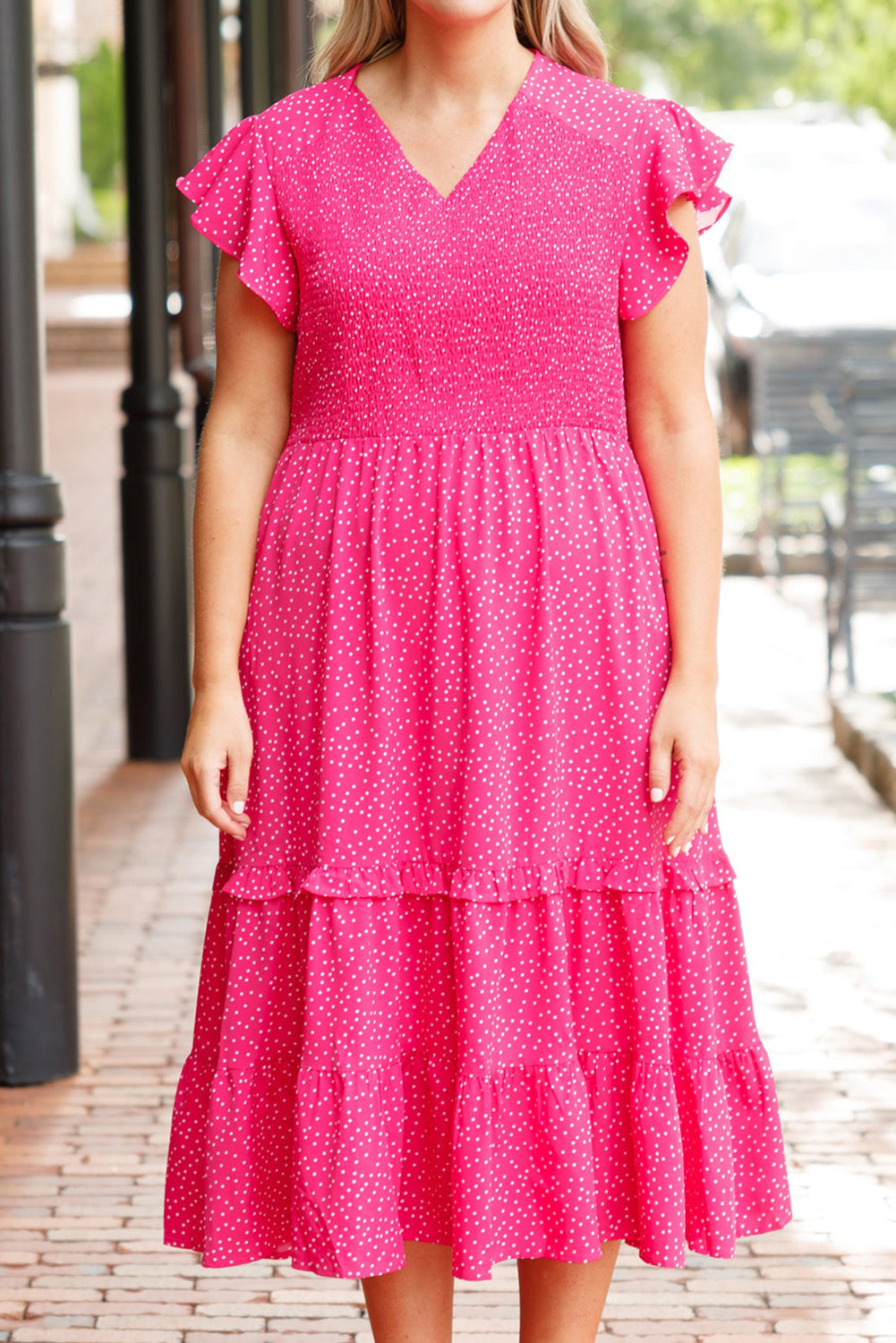 Plus Size Polka Dot V-Neck Midi Dress