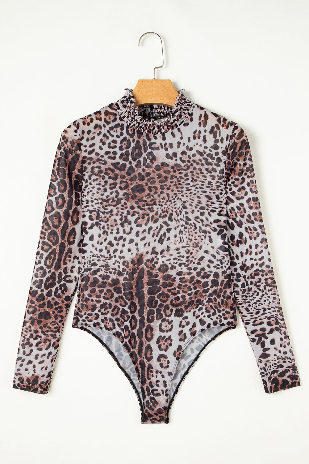 Leopard Smocked Neck Mesh Bodysuit