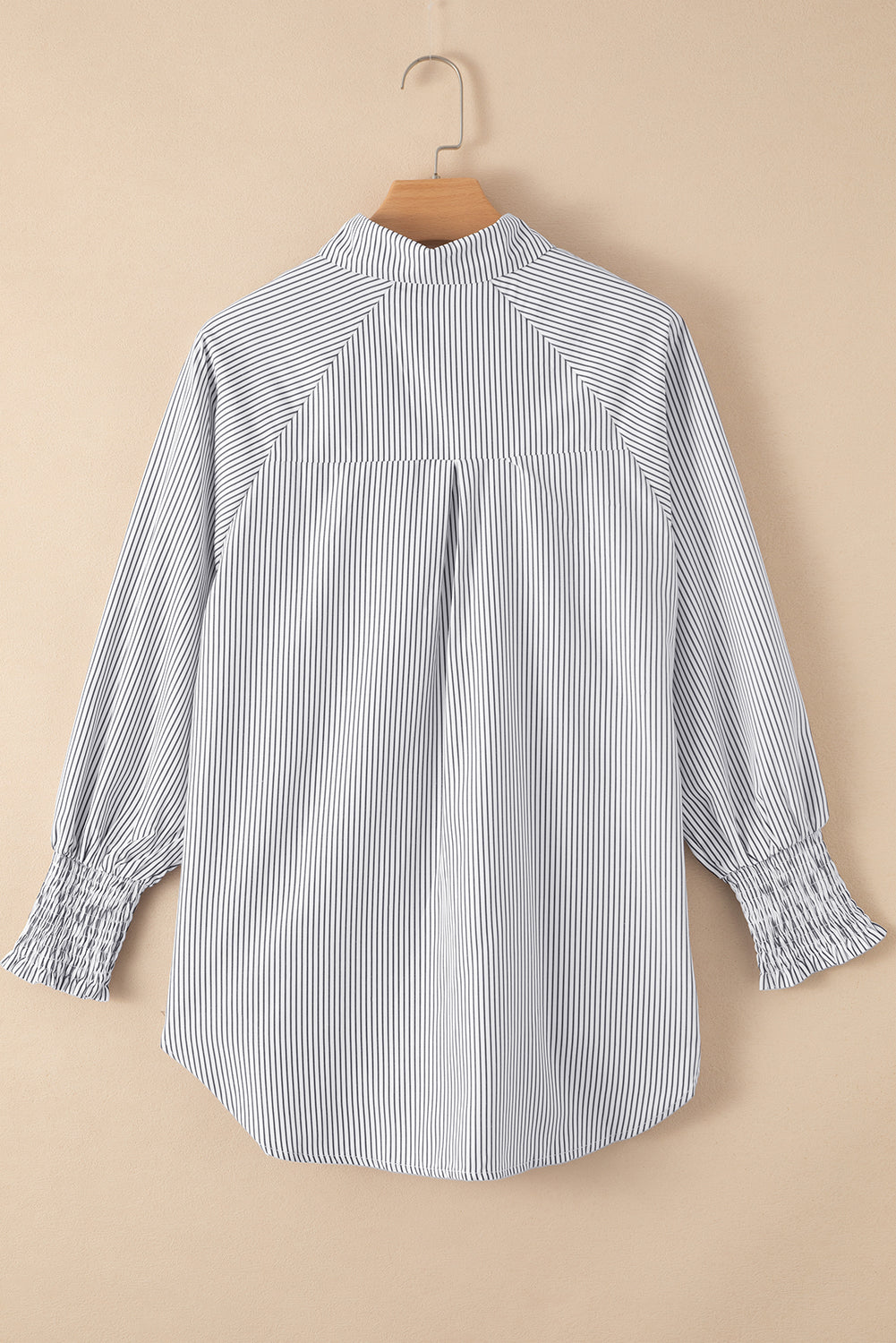 Stripe Smocked Cuff Buttoned Shirt
