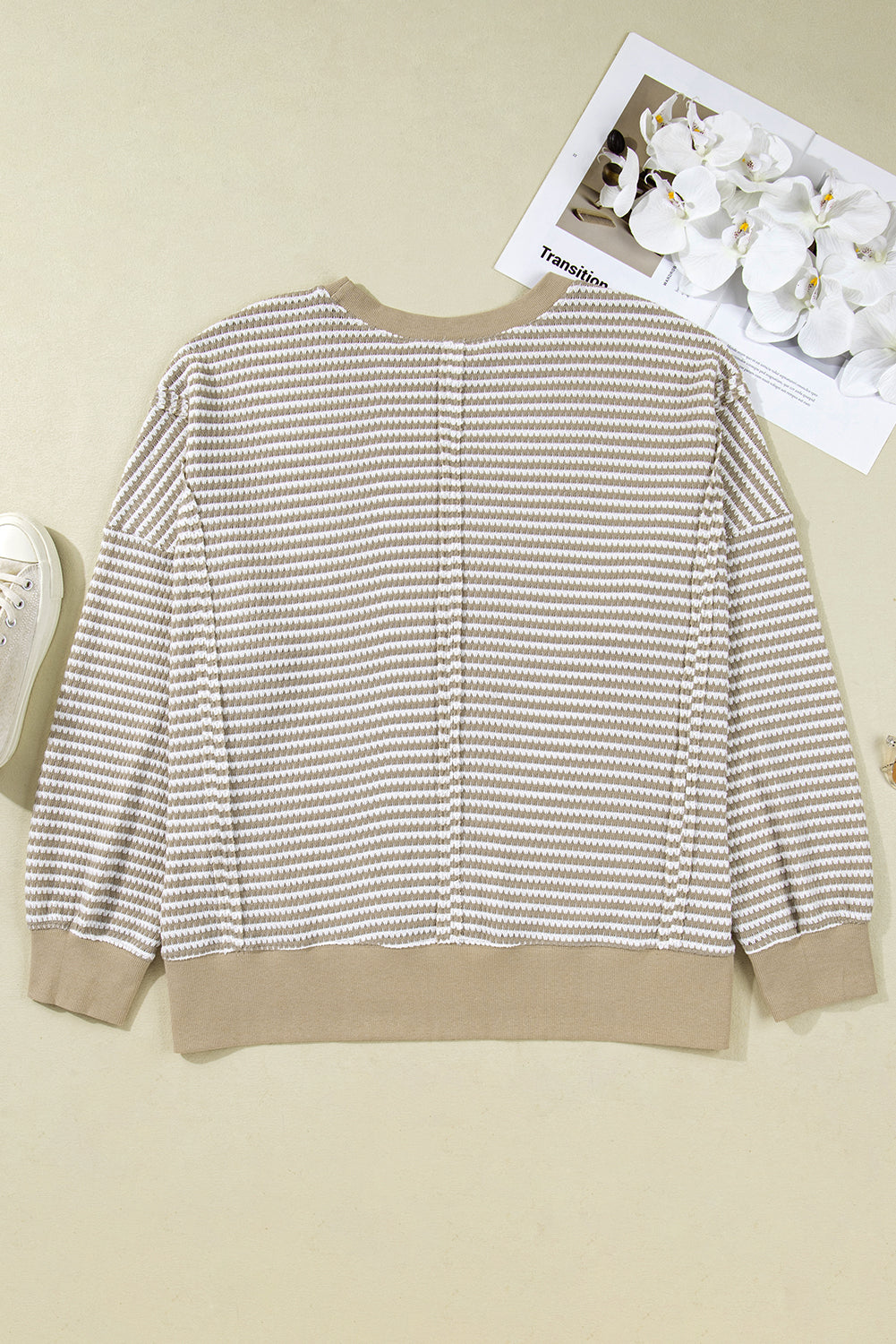 Plus Size Stripe Knit Ribbed Long Sleeve Top