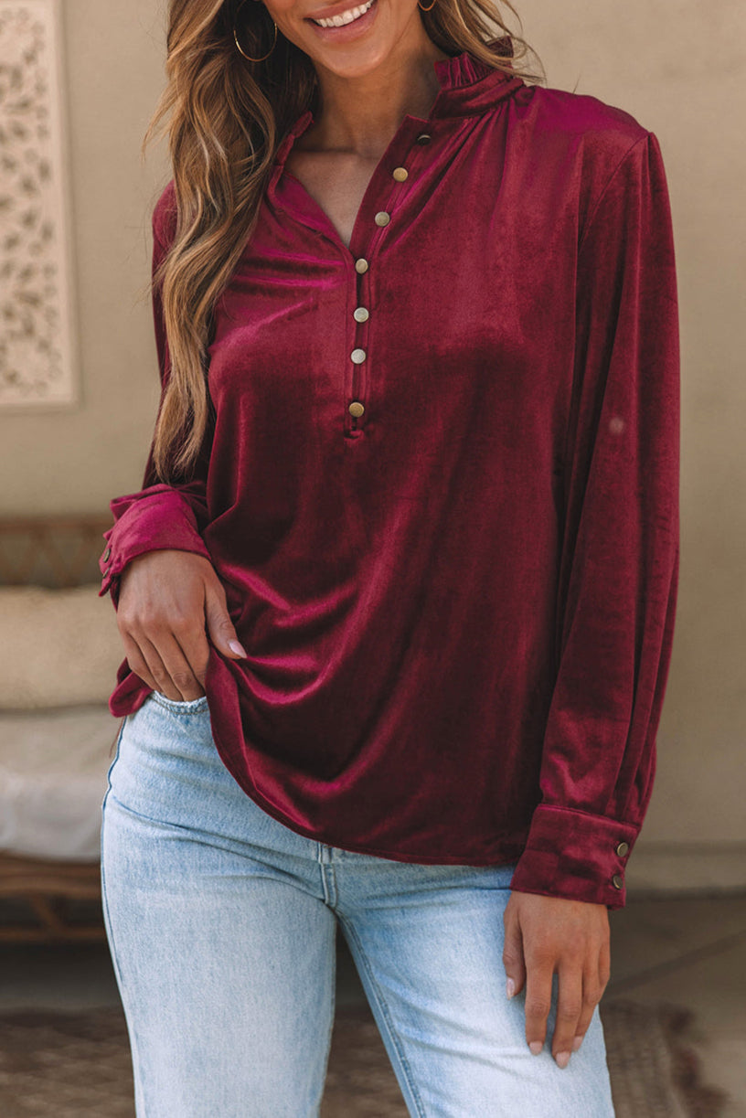 Solid Velvet Button Front Top