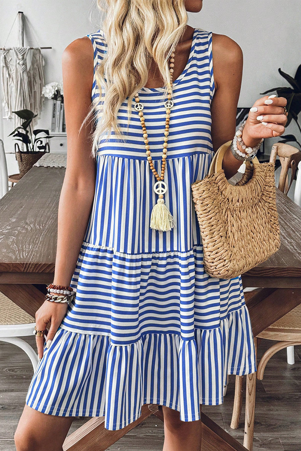 Stripe Sleeveless Tiered Mini Dress