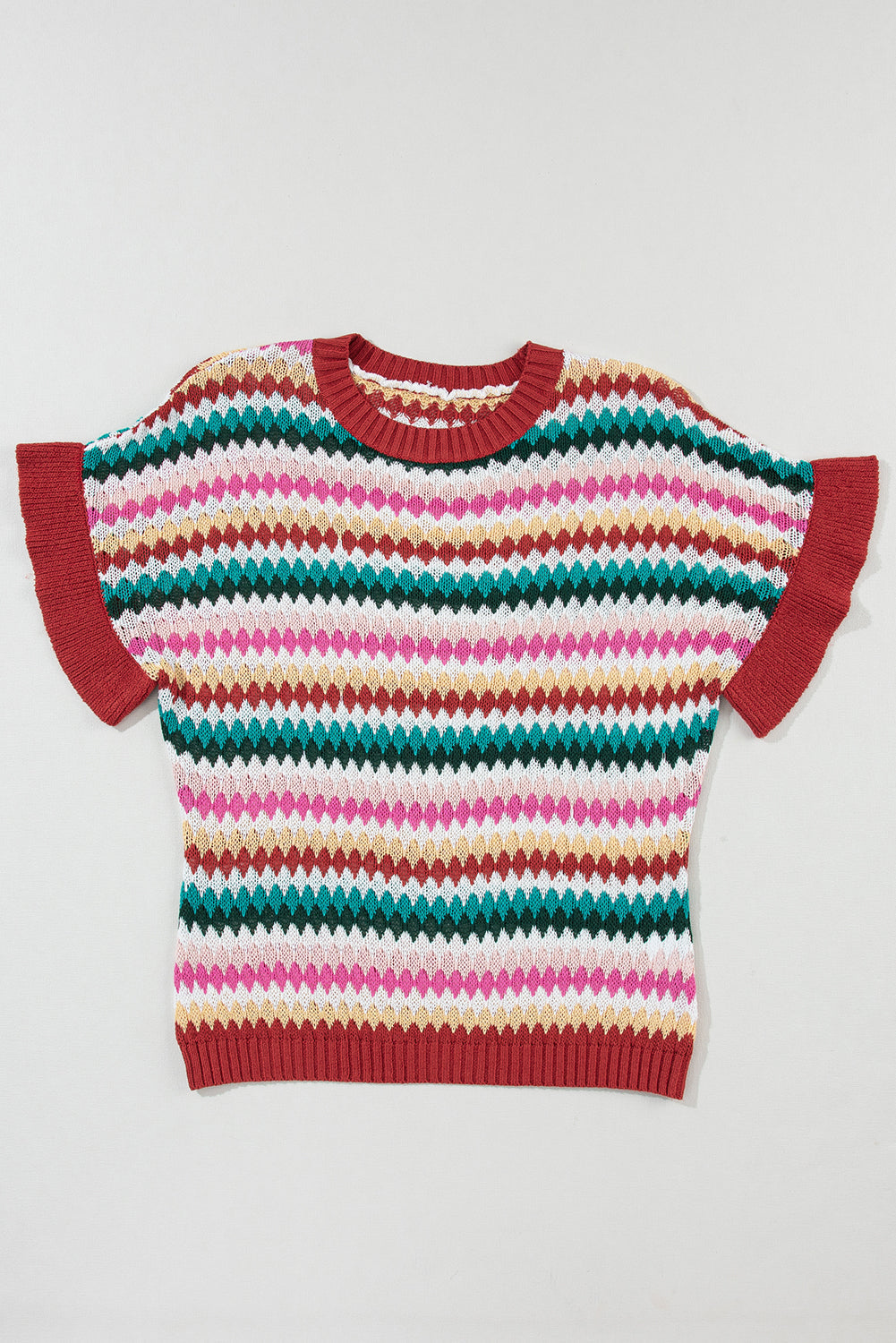 Stripe Ruffle Short Sleeve Sweater