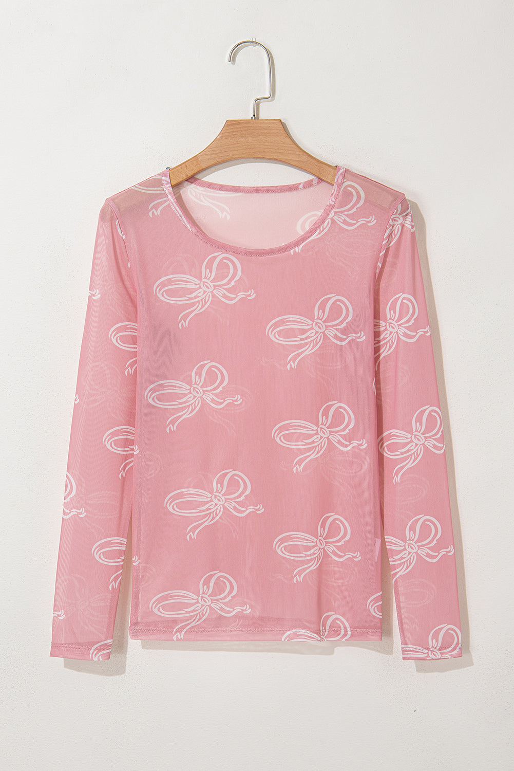 Bow Mesh Long Sleeve Top