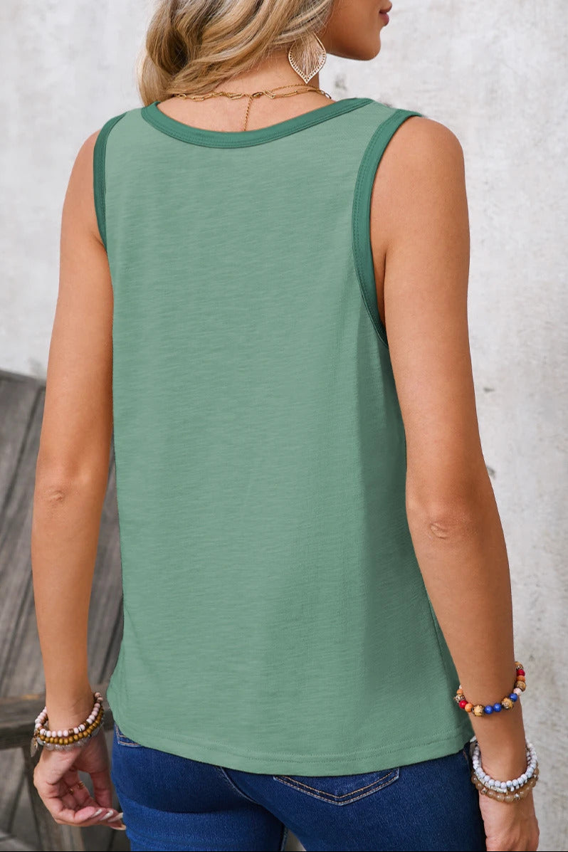 Metallic Contrast Trim Tank Top