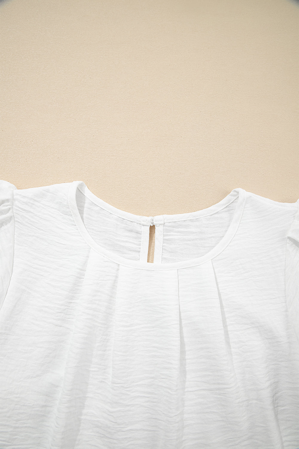 Pleated Flounce Sleeve Textured Blouse