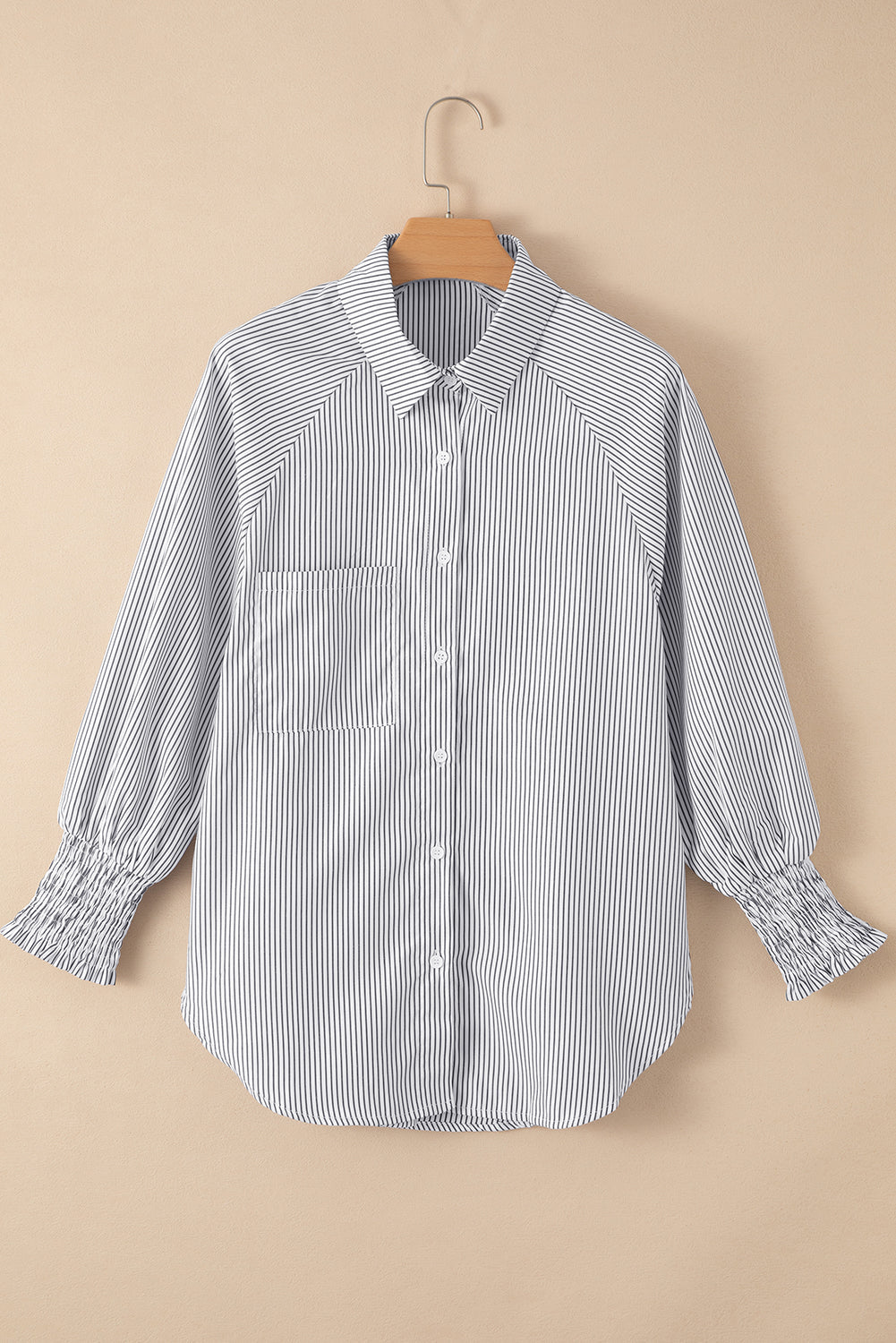 Stripe Smocked Cuff Buttoned Shirt