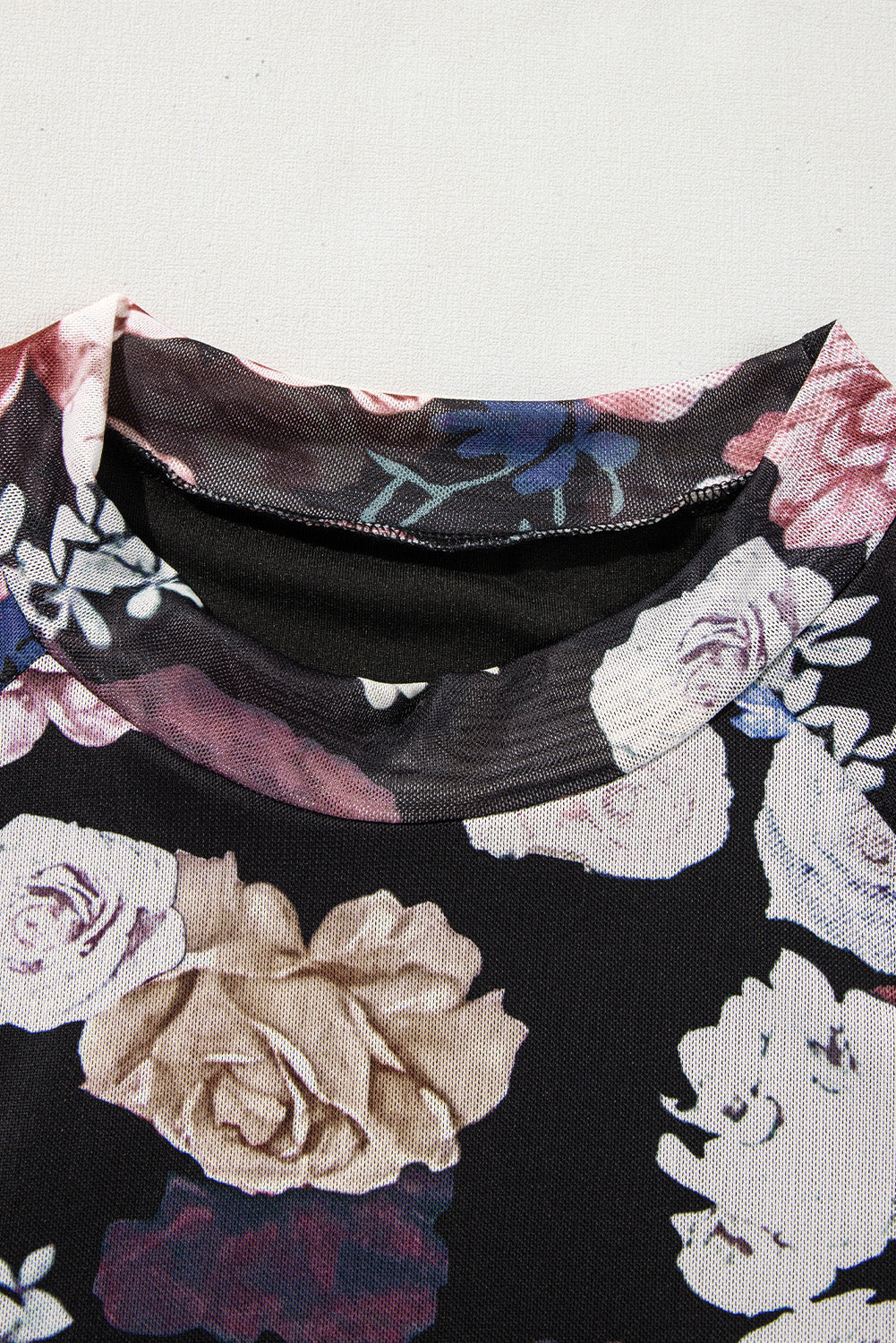 Floral Mesh Mock Neck Top