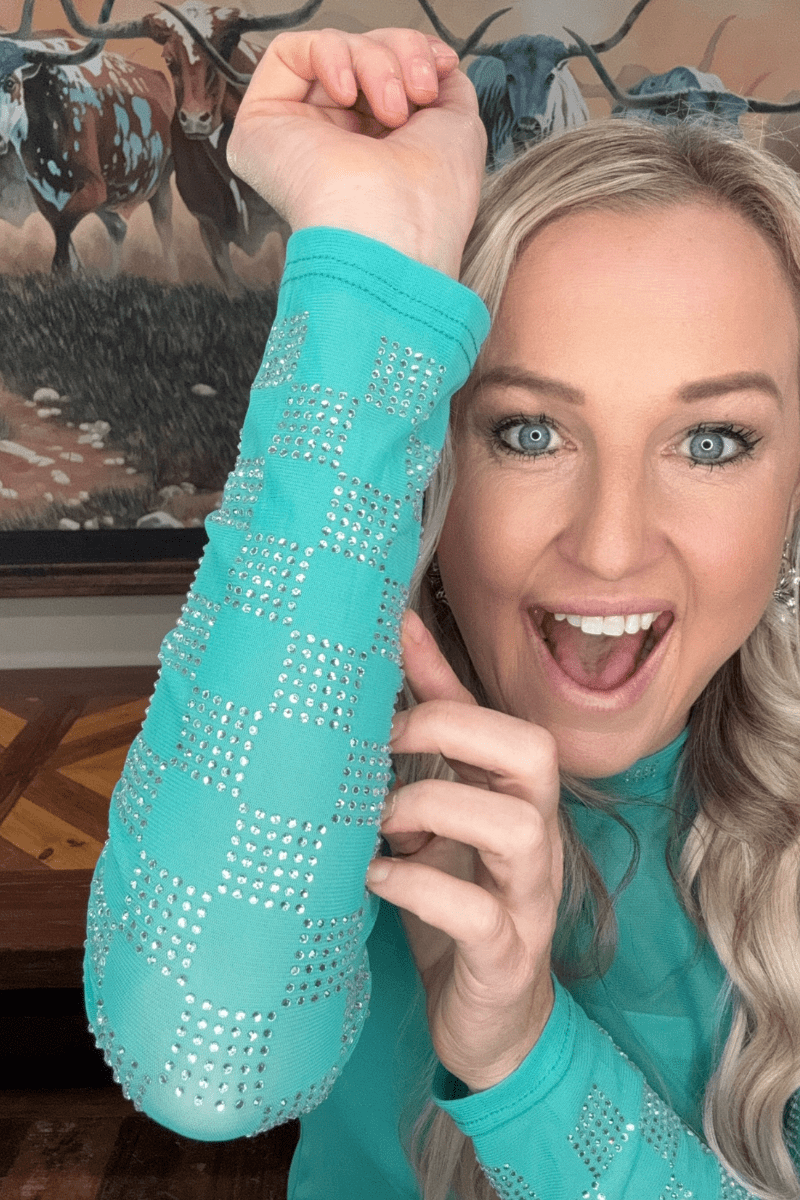 Checked In Turquoise Mesh Top - small and large remain