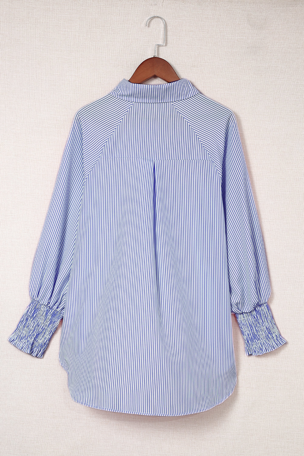 Stripe Smocked Cuff Buttoned Shirt