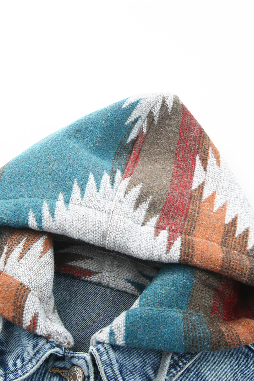 Aztec Denim Patchwork Hooded Jacket