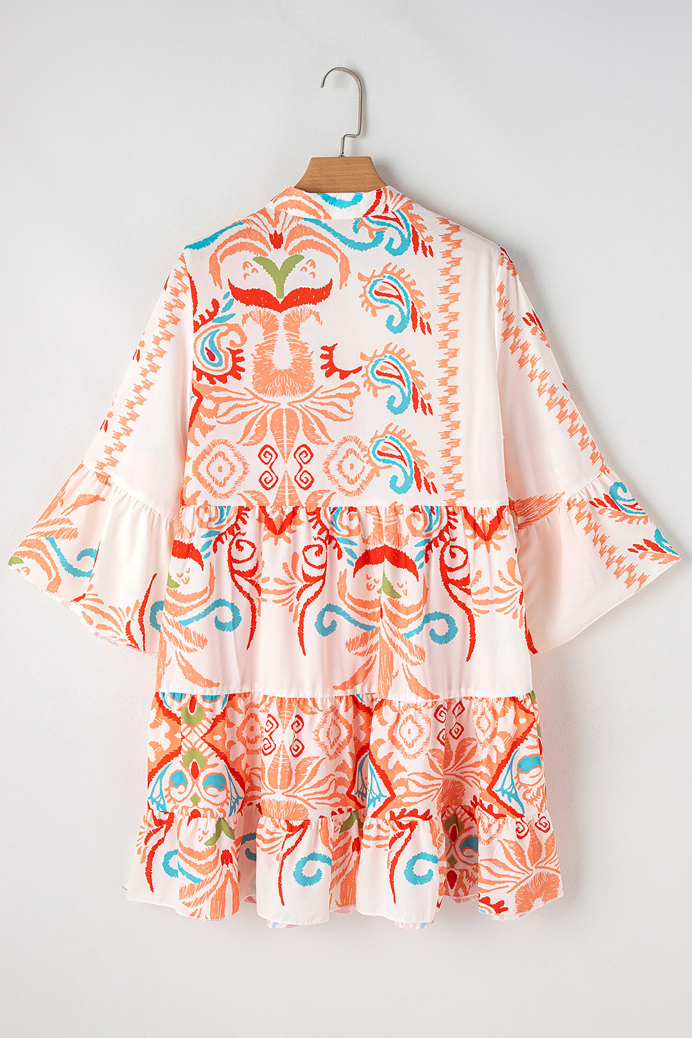 Boho 3/4 Sleeve Buttoned Mini Dress