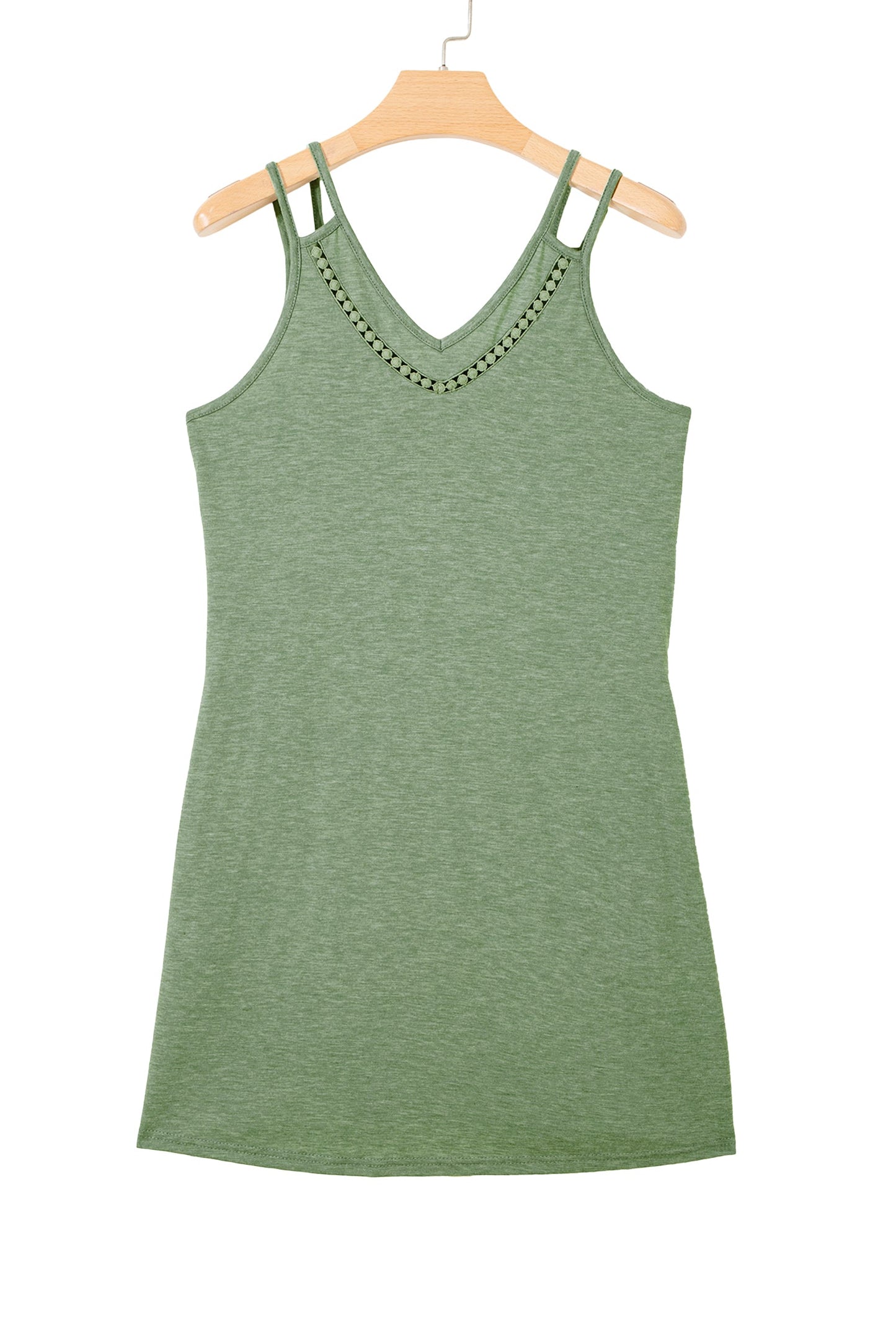 Solid Lace Trim V-Neck Sleeveless Mini Dress