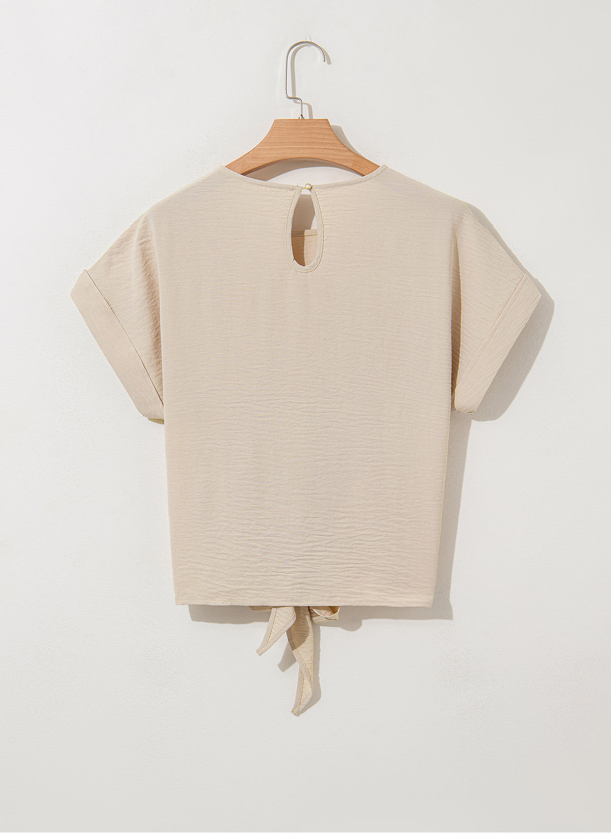 Solid Knotted Hem Short Sleeve Blouse
