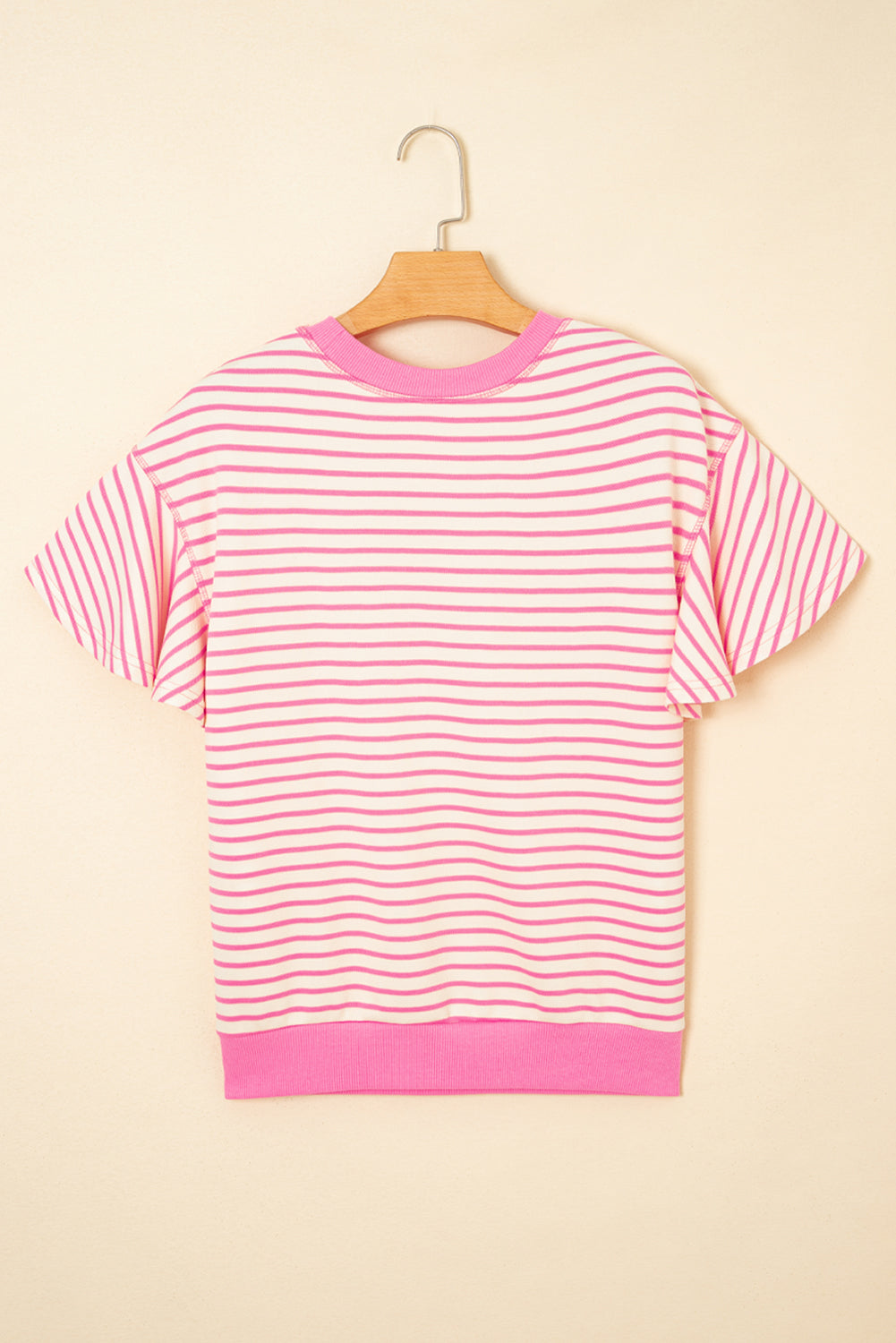 Stripe Contrast Trim Ruffle Sleeve Top