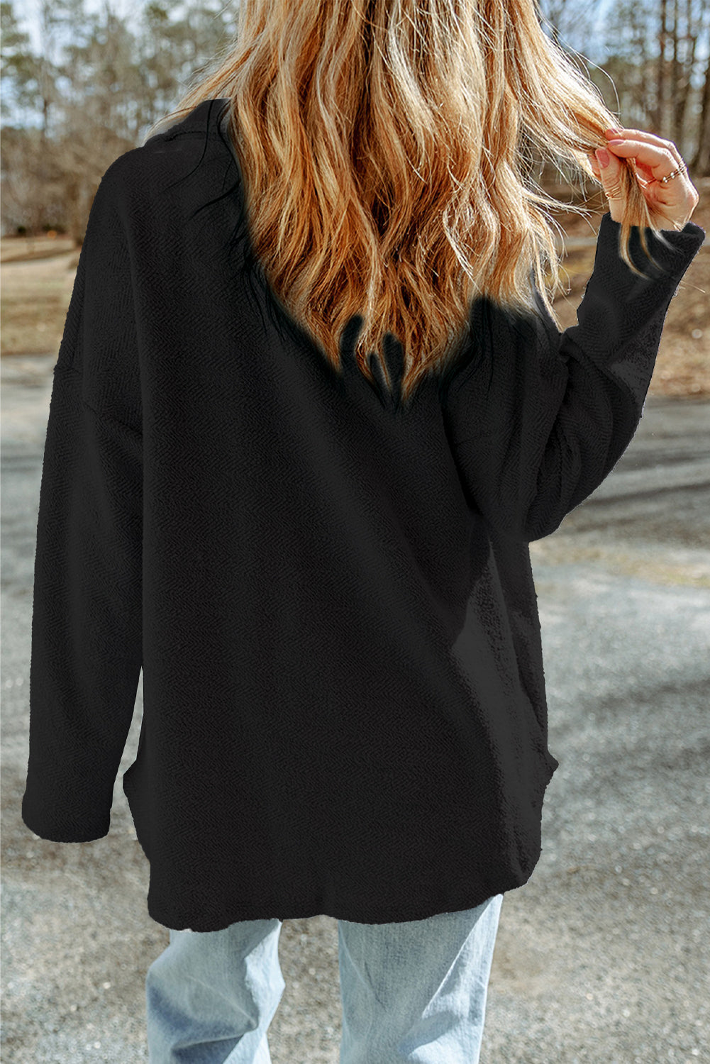 Textured Contrast Flap Pocket Shacket