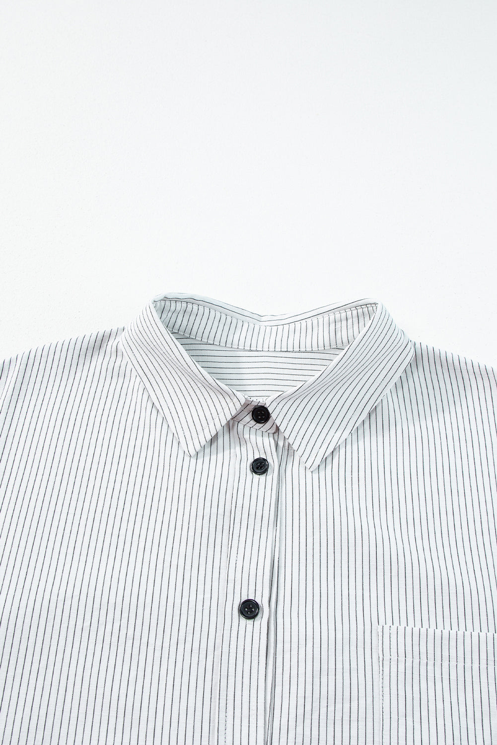 Stripe Roll-Tab Sleeve Pocketed Shirt