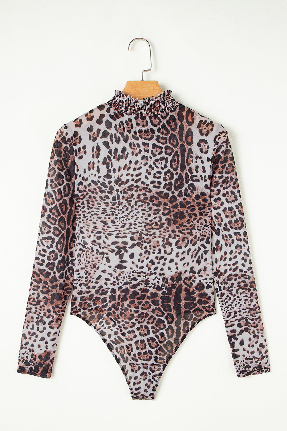 Leopard Smocked Neck Mesh Bodysuit