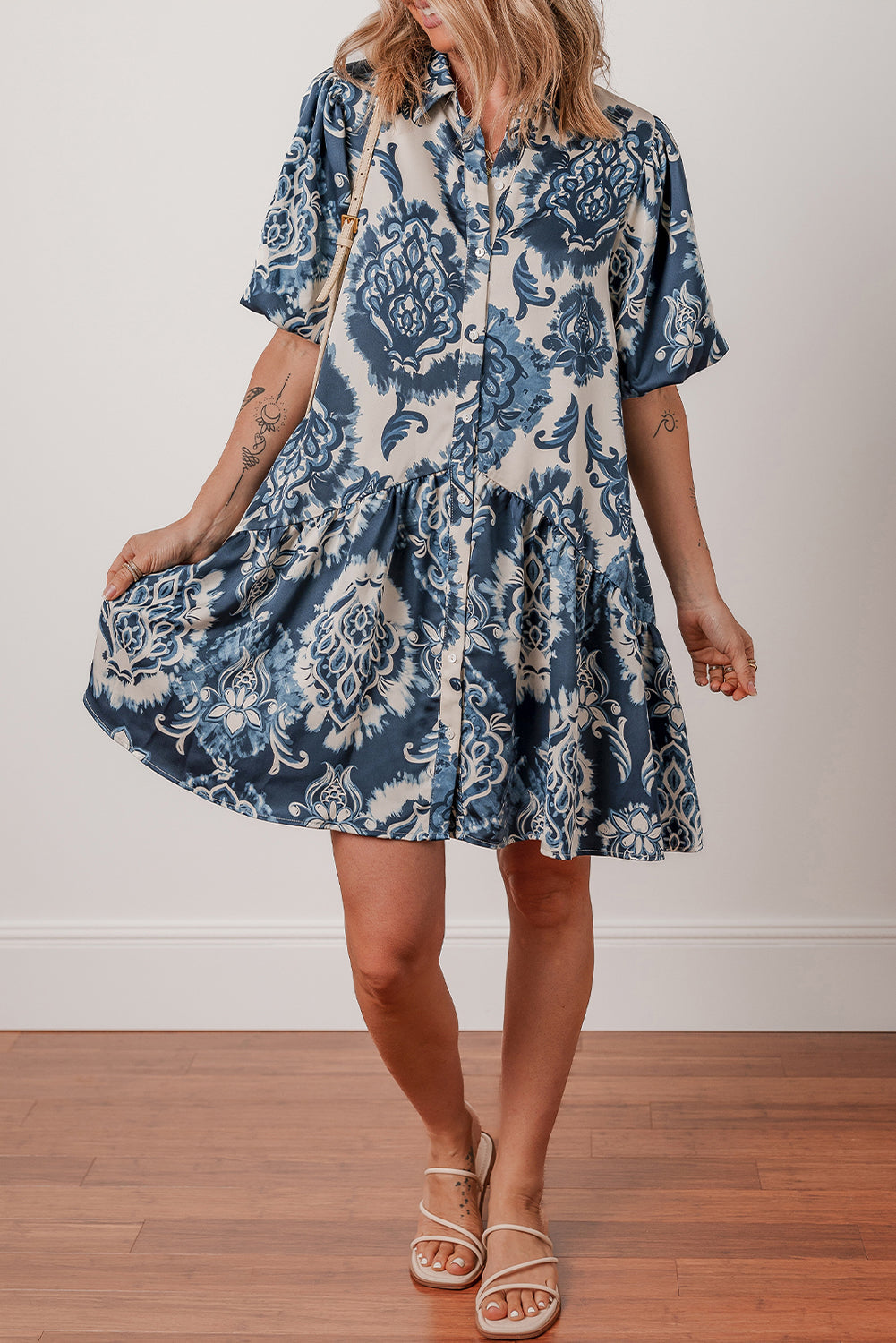 Boho Floral Buttoned Mini Dress